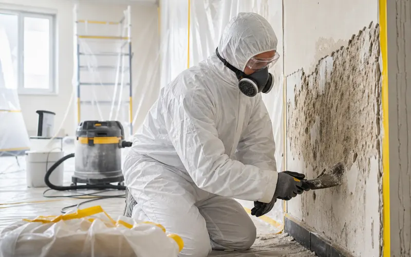 Environmental remediation with protective equipment inside a home